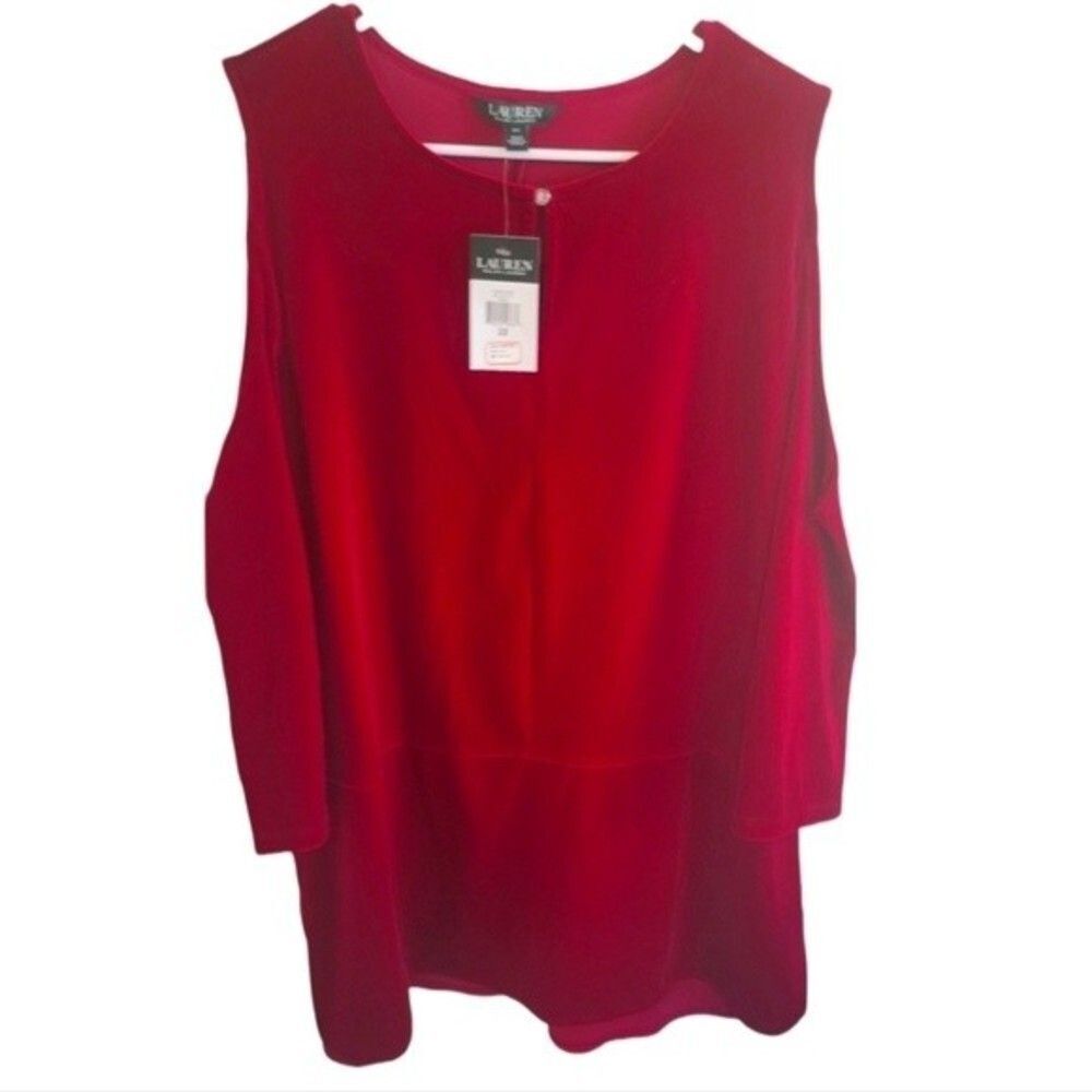 Ralph Lauren Dark Red Velvet Cold-Shoulder Top- Plus Size Shirt- 2x NEW!